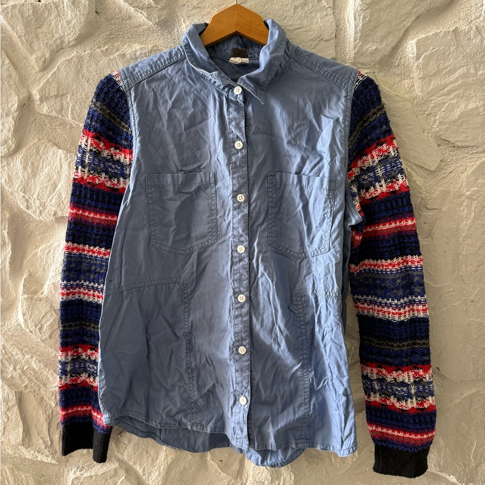 We The Free Chambray Fair Isle Long Sleeve Button Down Shirt M - Picture 2 of 8